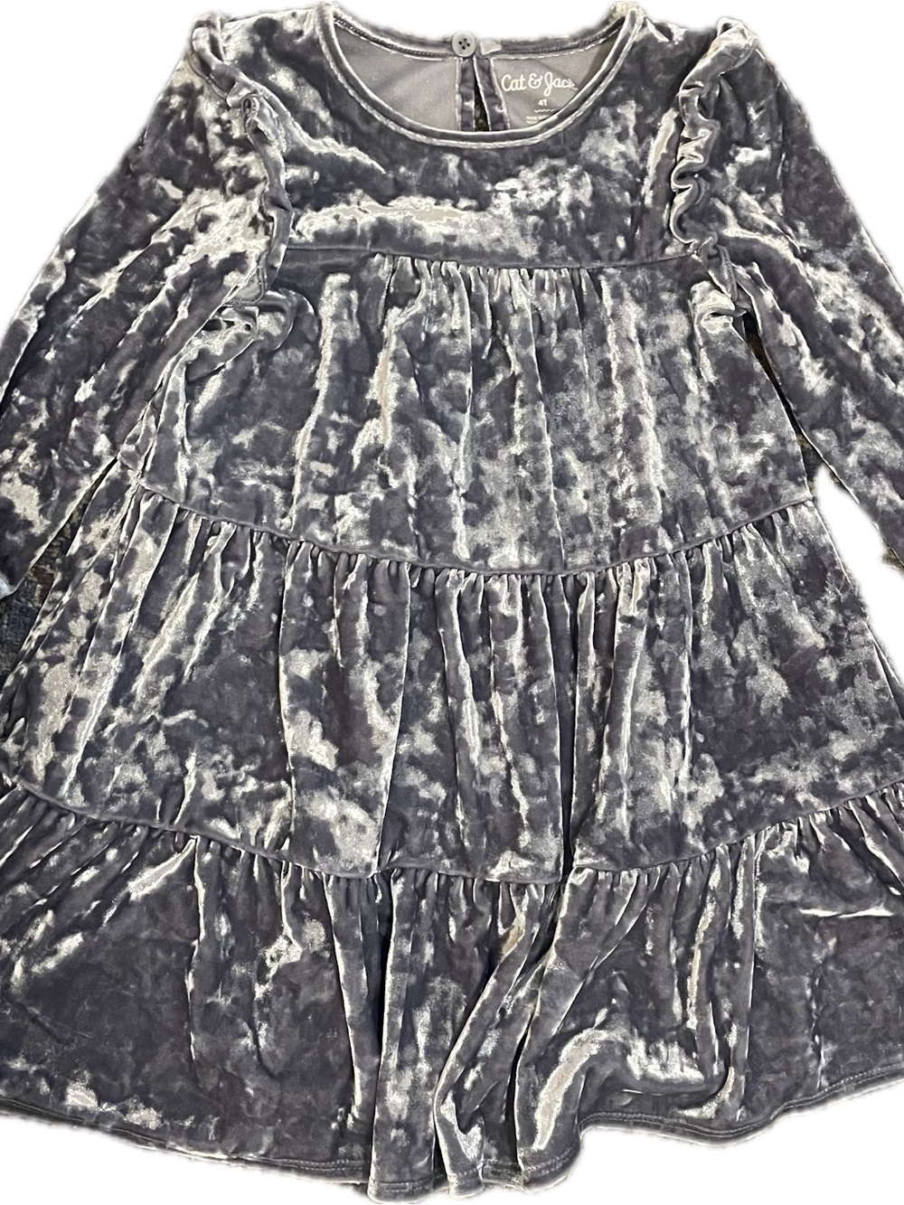 Cat & Jack Girls' Silver Crush Velvet Tiered Dress